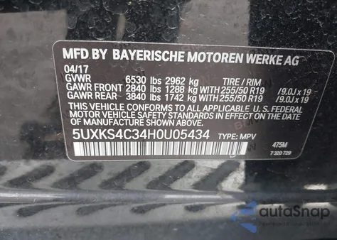 2017 BMW X5 xDrive35D из США, поврежденный, VIN 5UXKS4C34H0U05434